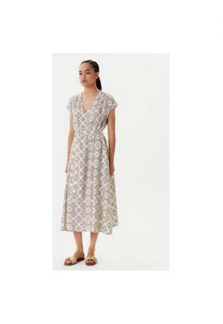 Дамска лятна рокля  4KPRDV0BB - Лен - Бежов - Бежов