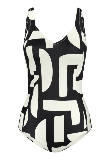 Дамски бански костюм  Черен/Екрю