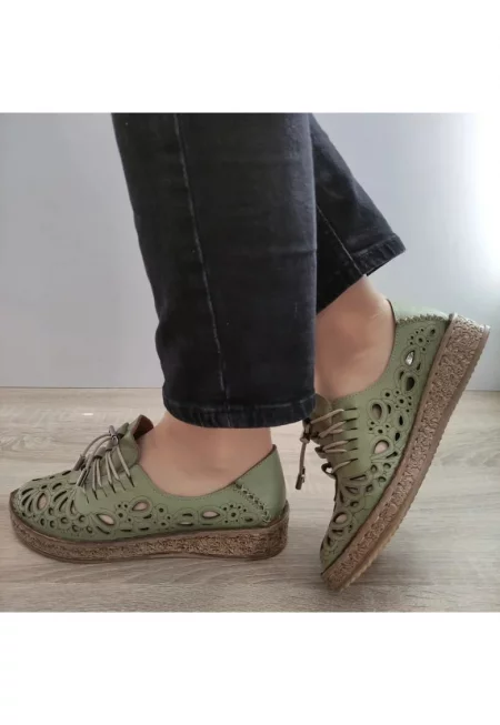 Дамски перфорирани обувки  7154-1 Olive - Зелени - Зелен