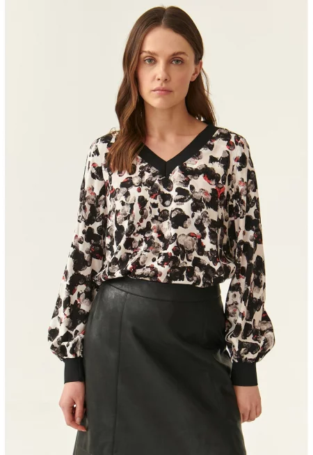 Десенирана блуза Rami с бухнали ръкави - Бял/Черен