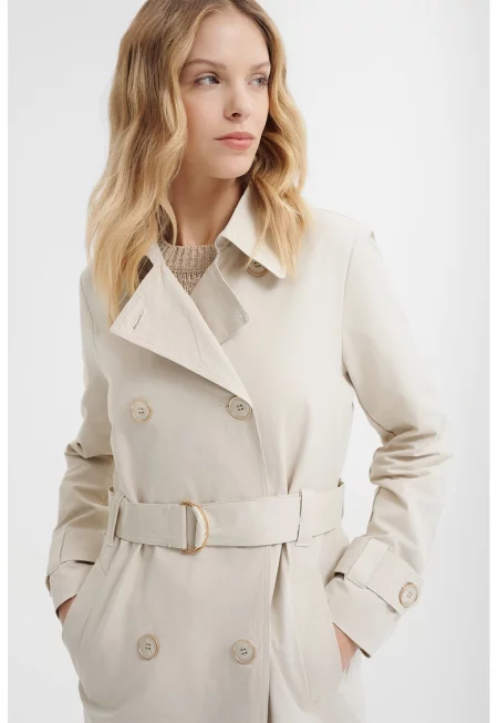 Двуреден тренч с колан - Крем