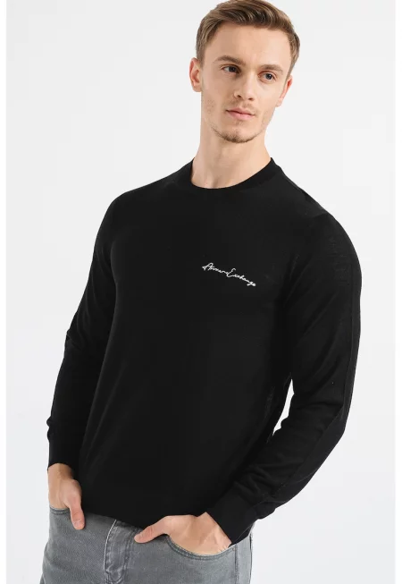 Фино плетен пуловер с вълна - Черен