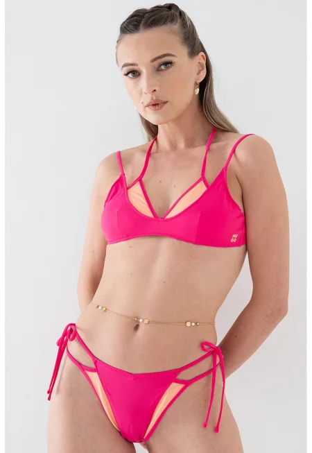 Горен бански с дизайн 2 в 1 - Фуксия/Бледооранжев