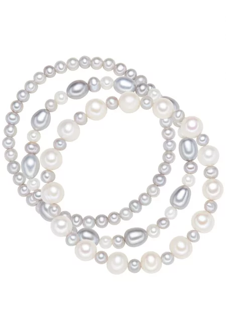 Гривна със сладководно култивирани перли - 3 части - Сив