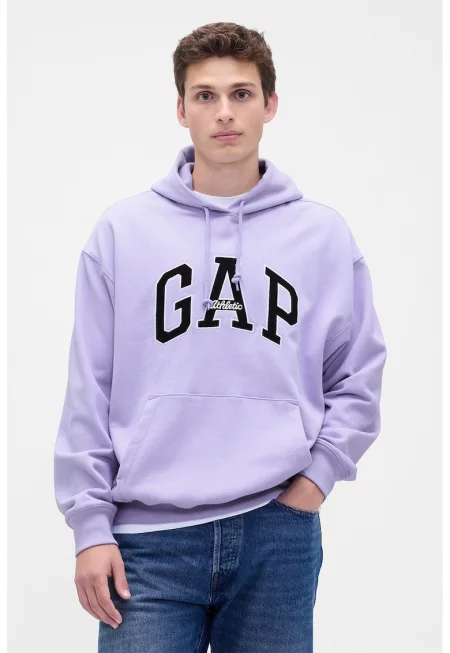 Худи с лого и джоб кенгуру - Черен/Лилав