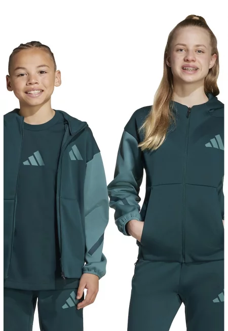 Худи с лого и цип - Тъмнозелен