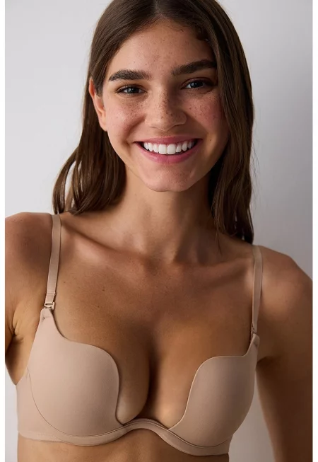 Изрязан сутиен с банели - Бледооранжев