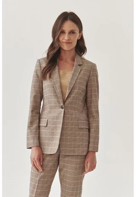 Карирано сако с джобове с капаче - Черен/Светлокафяв/Тъмновиолетов