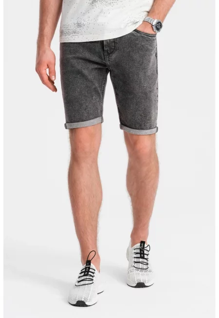 Къс панталон от деним с ниска талия - Меланж тъмно сиво