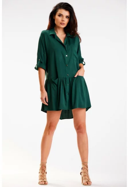 Къса рокля с дълъг ръкав - Asimetric A584