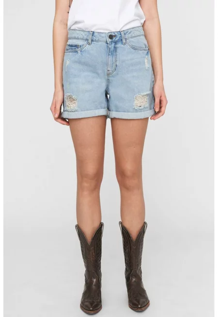 Къси дънки с протрити зони - Светлосин