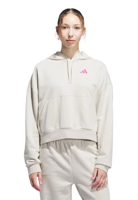 Късо худи с принт - Мръснобял/Розово