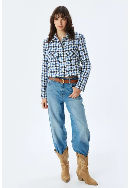 Късо яке от туид - Пастелносин/Тъмносин/Бял