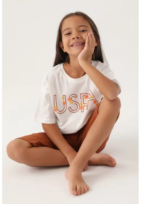 Комплект с лого - Бял/Персийски портокал