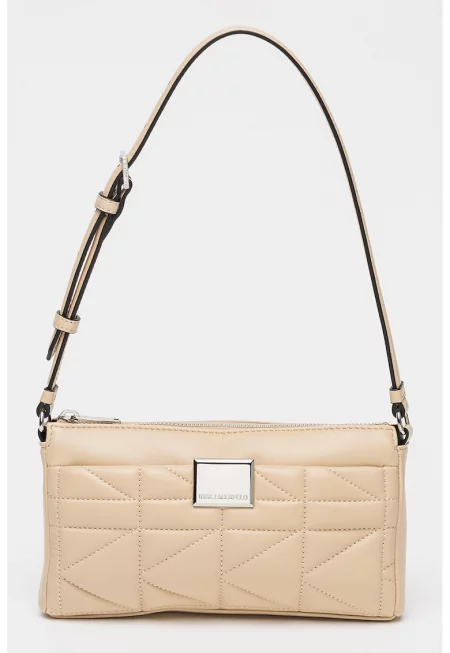 Кожена чанта през рамо с регулируема презрамка - Бежов