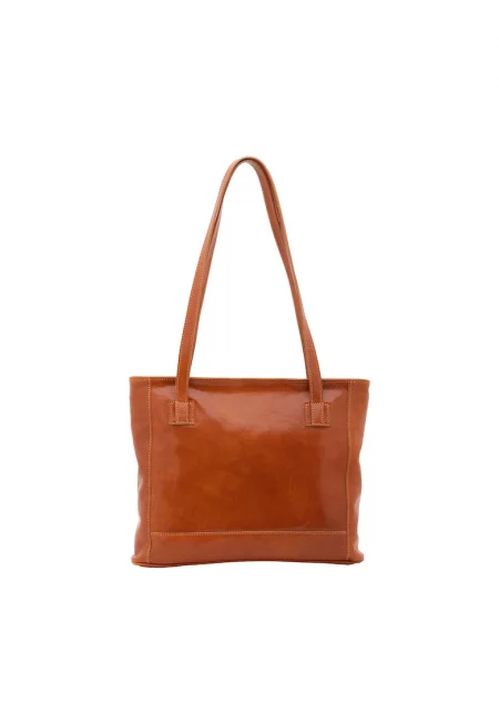 Кожена чанта за рамо - Коняк кафяв