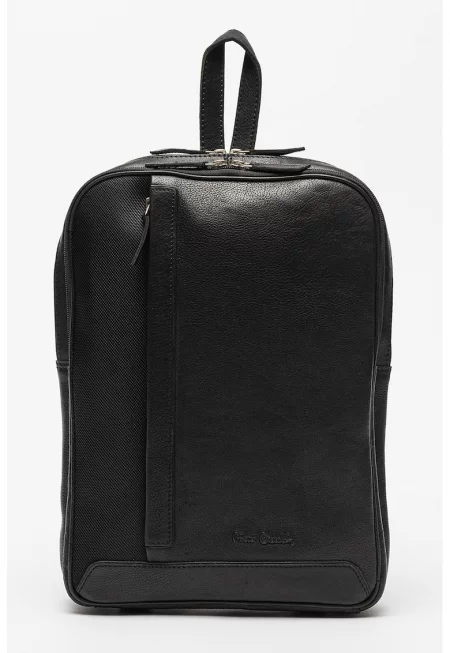 Кожена раница с текстил - Черен