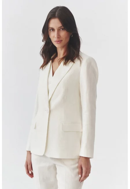 Ленено сако с джобове с капаче - Бял