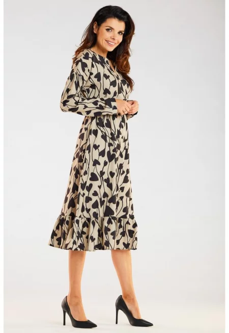 Миди рокля с дълъг ръкав - принт A468