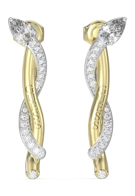 Обеци с кристали и усукан дизайн - Златист/Прозрачен