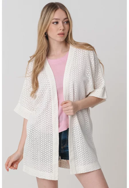 Отворена жилетка с ажур - Слонова кост