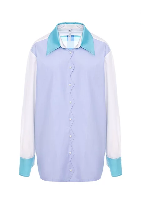 Памучна риза с кариран детайл - Бял/Лилав/Син