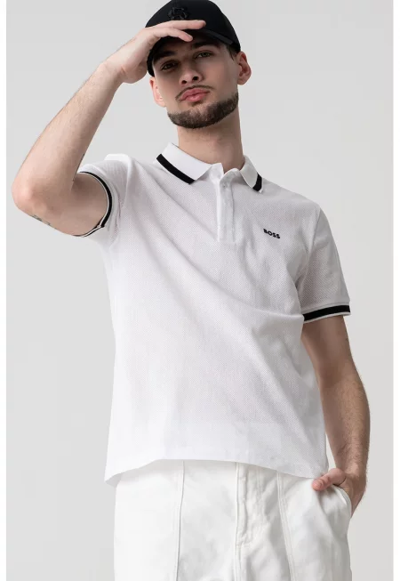 Памучна тениска Paddy с яка - Черен/Бял