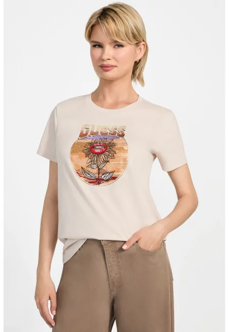 Памучна тениска с декоративни камъни