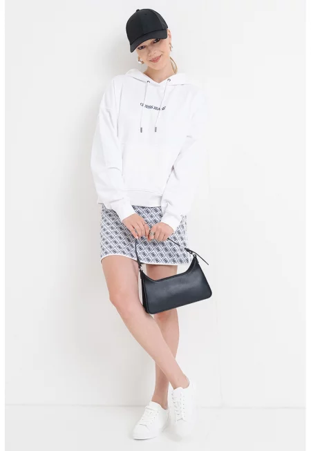 Памучно худи с джоб кенгуру - Бял