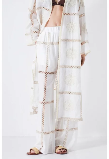 Панталон с лиосел - Бял/Бежов