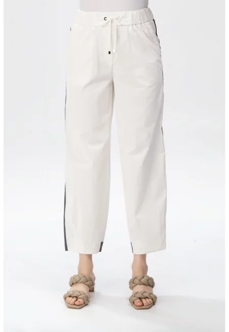 Панталон с висока талия и връзки - Бял/Антрацитно сиво