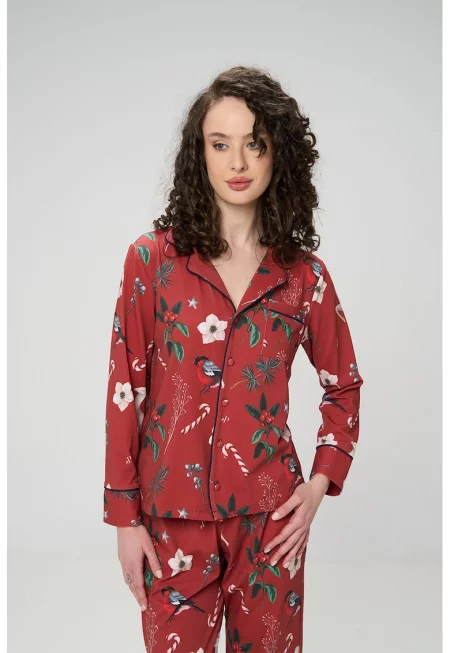Пижама с органичен памук - Червен