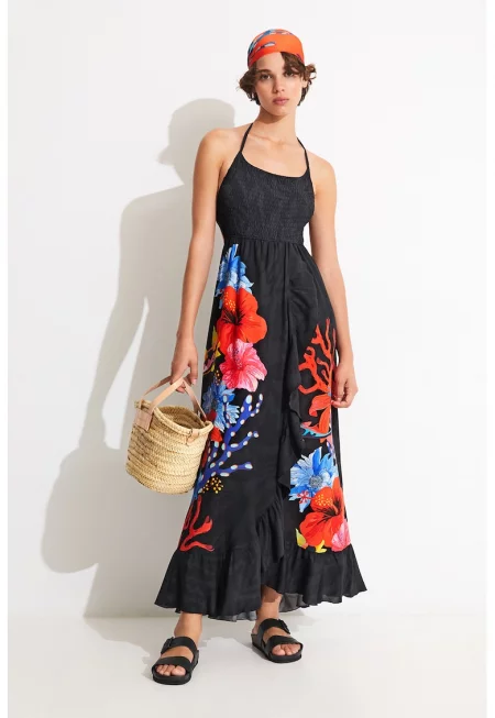 Плажна дълга рокля с флорална щампа