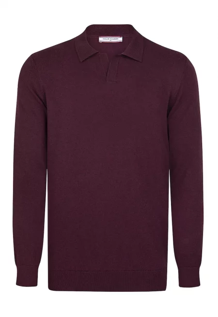 Плетен пуловер с яка