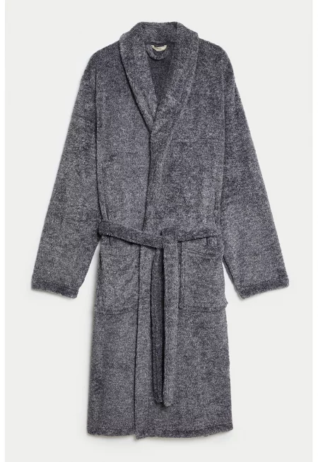 Плюшен халат с връзка - Сив