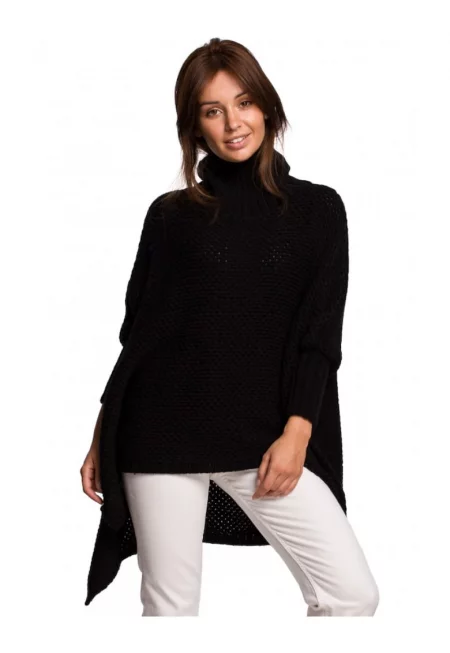 Пуловер пончо - акрил - черен - един размер