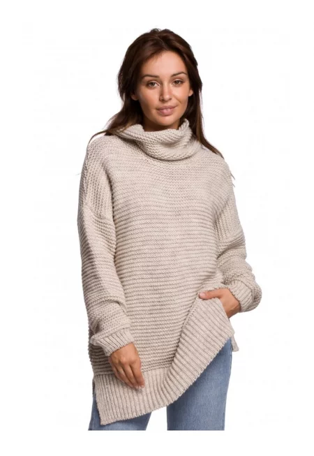 Пуловер с голяма яка - акрил/найлон/памук - бежов - един размер