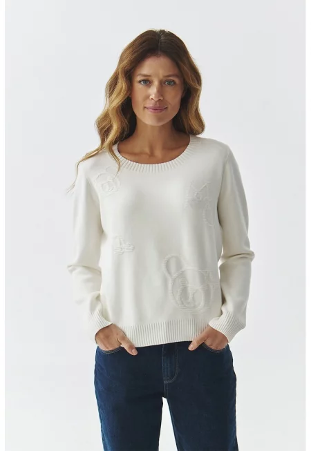 Пуловер с рипсени краища - Бял