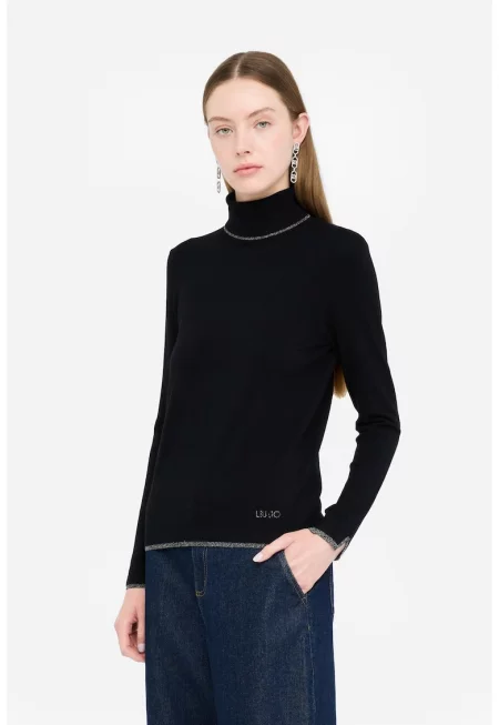 Пуловер с висока яка - Черен