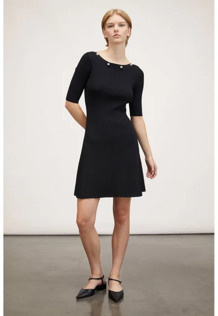 Разкроена рокля с 3/4 ръкави - Черен