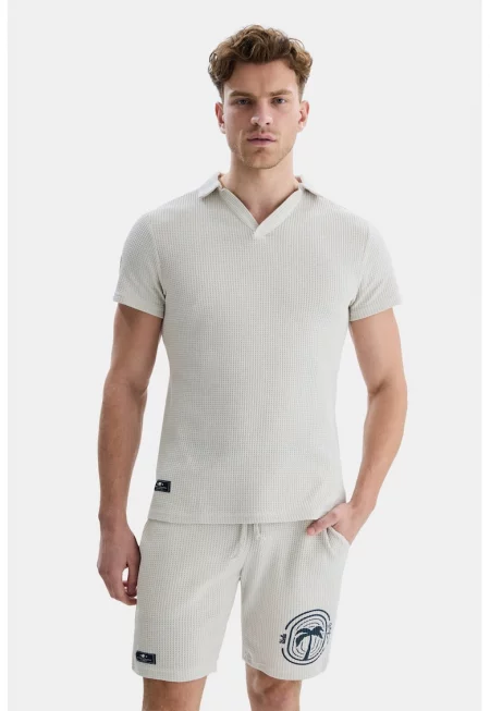 Релефна тениска Russel с яка - Светло сив