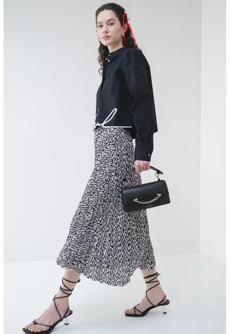 Риза от органичен памук с лого - Бял/Черен