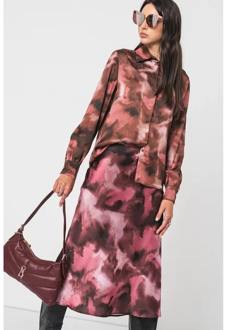 Риза с десен и остра яка - Тъмночервен/Избеляло черно