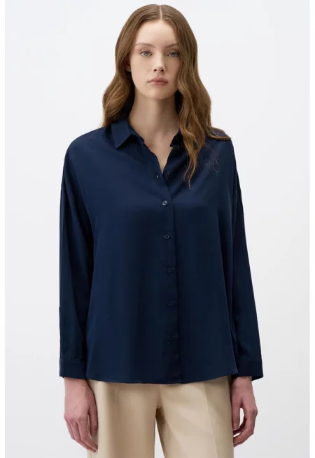 Риза с паднали ръкави - Тъмносин