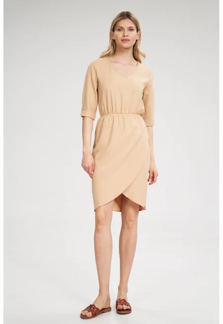 Рокля  бежова - къс ръкав - полиестер