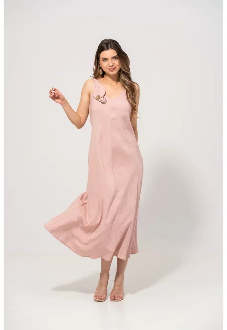 Рокля Olga с апликации на гърдите - Прашно розово