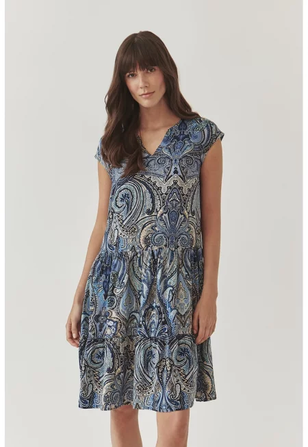 Рокля с къси ръкави и принт - Многоцветен