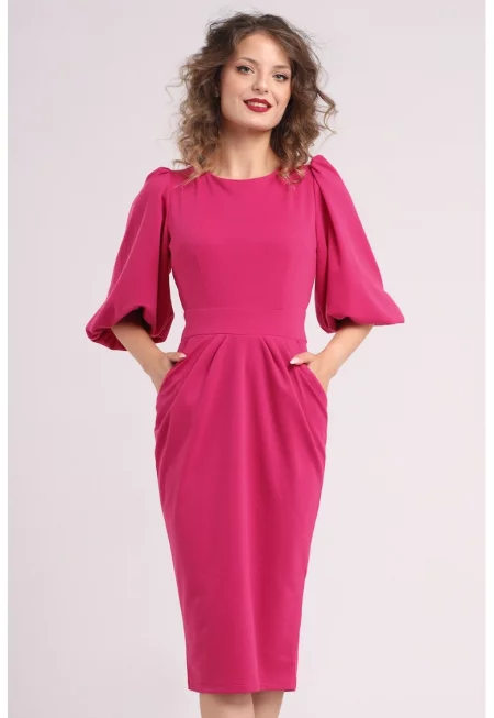 Рокля тип молив с бухнали ръкави