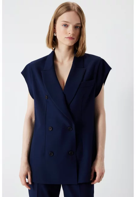 Сако с копчета - без ръкави - Тъмносин