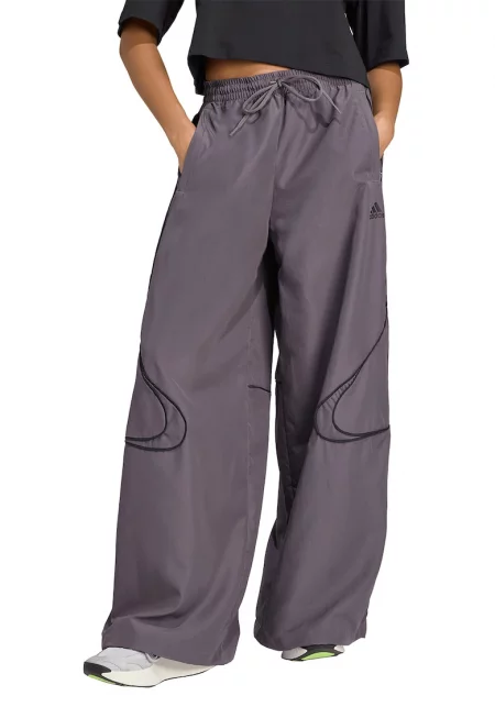 Широк спортен панталон с връзки на маншетите - Сив